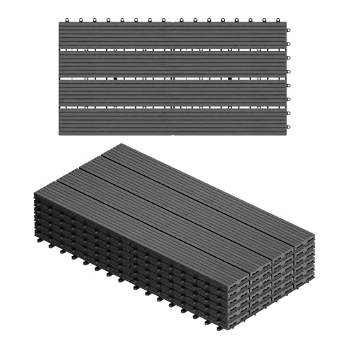 WOLTU WPC Fliese, Terrassenfliesen Holz-Optik, Bodenbelag mit Klicksystem, 30 x 60 cm, Grau (6 Stück / 1 m²)