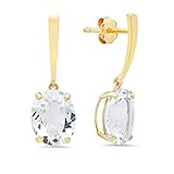 14k Yellow Gold Solitaire Oval Cut White Topaz Drop Dangle Earrings for Women with 10mm x 8mm April...