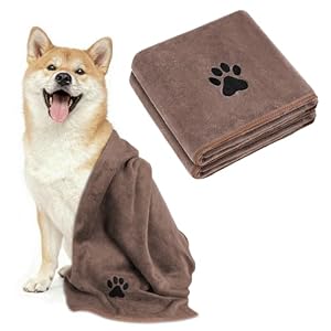 Adiwo 2 Stuks Grote Microvezel Hondenhanddoek, Zacht Luxe Superabsorberend Hondenhanddoek, Droogt Huisdieren Snel, Machinewas, Handwas en Droog, Badhanddoek voor Alle Rassen Honden en Katten (75x35cm