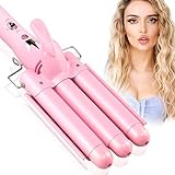 3 Barrel Curling Iron Wand Dual Voltage Hair Crimper - Triple Barrels Temperature Adjustable Button