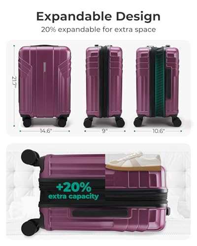 Image of BAGSMART Expandable Carry On Luggage 22x14x9 Airline Approved, Purplish Red | Spinner Wheels, TSA Lock, Lightweight Hard Shell, Suitcase,22x14x9 Airline Approved