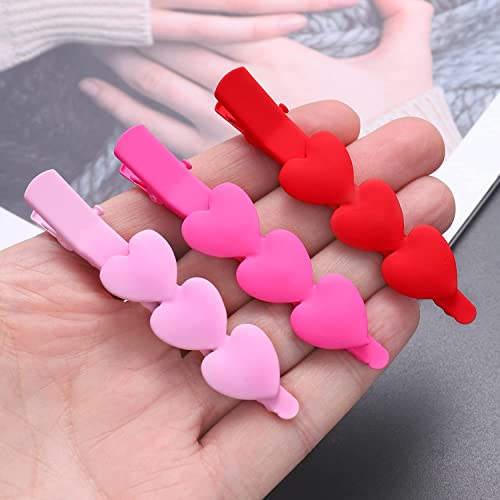 Valentine’s Day Hair Clips Matte Cupid Heart Bright-Coloured Hairpins For Women Girls Sweet Romantic Trio Love Alligator Clips Barrettes Pretty Styling Hair Accessory Party Gifts Red Rosy Pink #TOP4