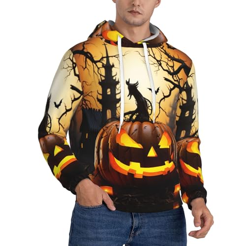 Men's Fleece Pullover Hoodie Long Sleeve Hooded Halloween pumpkin Sweatshirt Casual Shirts With Pockets