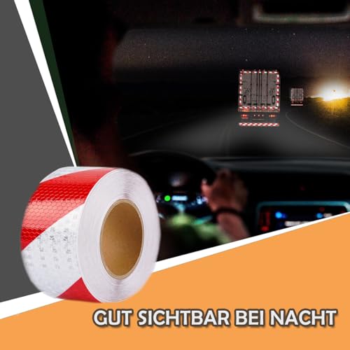 Reflektierendes Klebeband Rot & Weiß 25m X 5cm Selbstklebend Reflektor Klebeband Hohe Intensität Reflektorbänder Reflektoren Aufkleber Wasserdicht Aufkleber Reflektierend für Fahrrad, Fahrzeuge, Autos
