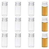 PATIKIL 10ml Small Clear Glass Bottles, 12Pcs Mini Vials with Aluminum Lids Tiny Jars for Aromatherapy Fragrance Cosmetic Oils Lab Perfumes Storing Beads, Silver