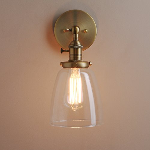 Pathson Vintage Wall Sconce With On Off Switch, Clear Glass Shade Brass Vanity Light, Indoor Wall Lighting Fixtures For Bathroom Bedside Garage Porch Cafe Club #TOP6