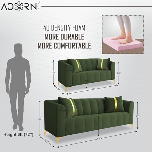 Image of Adorn India Premium Mystic - 3 Years Warranty - 3+1+1 Sofa Set Velvet Suede Fabric - Green