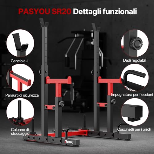 PASYOU Squat Rack Palestra, Rack Palestra Multifunzione Porta Bilancieri Regolabile, Supporto Bilanciere Multifunzione, Max 544 KG - Immagine 2
