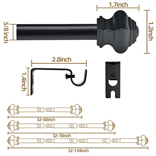 Gxoackj Black Curtain Rods For Windows 32 To 48 Inch, 5/8 Inch Heavy Duty Adjustable Splicing Curtain Rods With Brackets, Square Drapery Treatment Window Curtain Rod For Indoor & Outdoor #TOP3