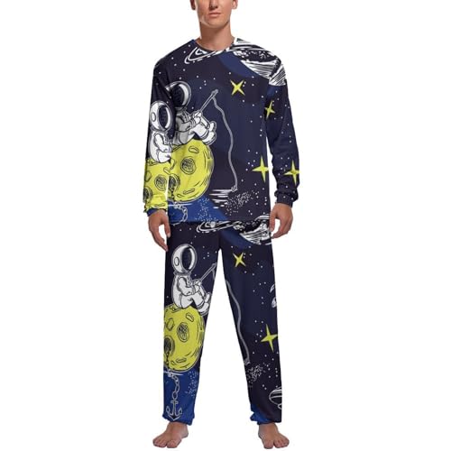 Ensemble de pyjama homme pour cocooning et vêtements de nuit Planète Spatiale manches longues