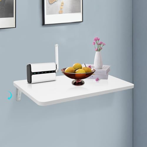 ZeStarDair Wall Mounted Folding Table Wall Mounted Desk 23.6\" L x 15.7\" D Fold Down Table Wall Mounted Holds Up to 55 Lb Folding Wall Desk for Home Office, Laundry Room, Kitchen, Dining Room (White) - Thumbnail 2