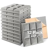 Fstop Labs Acoustic Foam Panels, 12 Pack Grey 2'' X 12' X 12' Self-adhesive Mushroom Studio Wedge Tiles, Sound Panels Sound Proof Foam Panels Sound Proofing Padding For Wall (Self-adhesive, Grey)
