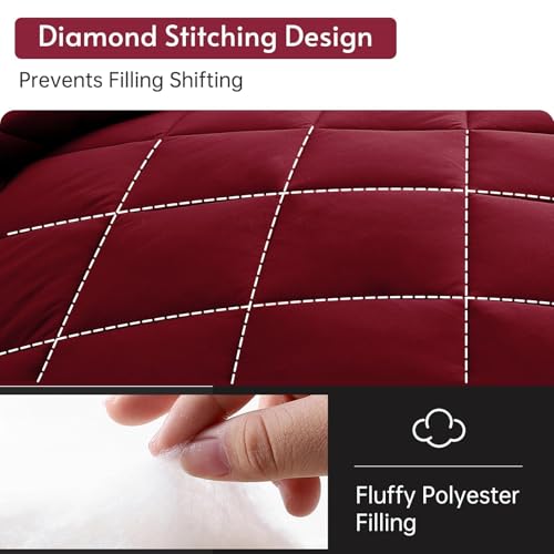 MUXHOMO King Comforter Set 7 Pieces, Reversible Bed in a Bag, Burgundy/Grey by MUXHOMO - Used condition - Image 7