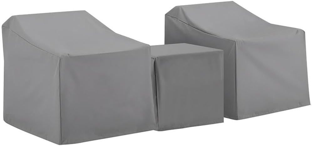 BOWERY HILL 3 Piece Patio Vinyl Furniture Cover Set, Heavy-Gauge Reinforced Material, Waterproof Gray Finish, Fits Wicker Armchair and Side Table, Outdoor Weather Protection