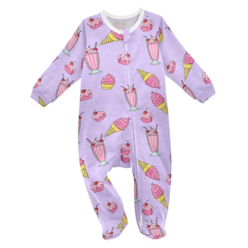 WIFIU Ice Cream Cupcake Cone Cherry Baby One-Piece Footies Long