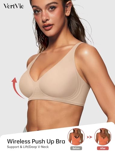 Image of Vertvie Jelly Wireless Bras for Women Push Up Plunge Seamless T-Shirt Bras No Underwire Supportive Full Coverage Bralettes