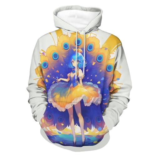 Sweatshirt pullover homme femme motif paon mignon avec capuche et manches longues S