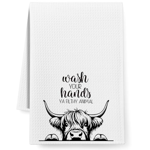 Niyorayna Cute Highland Cow Kitchen Towels Decor for Farmhouse,Highlands Cows Theme Dish Towels Gifts for Women Mom Nieces Grandma Friend,Highland Cow Hand Towel for BathroomDrying Cloth Tea Towel