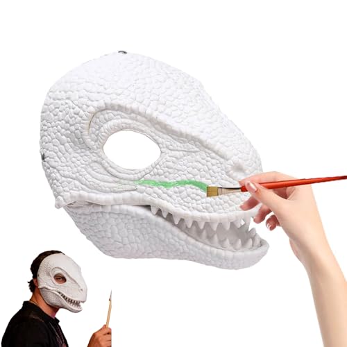 Dinosaur Mask Carnival Mask Soft Latex Dino Mask Moving Jaw Movable Dinosaur Head Mask Tyrannosaurus Rex Mask Dinosaur Movable Mouth Mask Latex Dinosaur Face Cover (White)