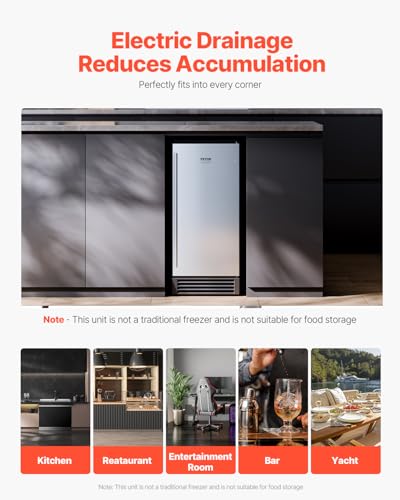 Image of VEVOR Under Counter Ice Maker Machine, 50 Lbs /Day Stainless Steel Built-in Ice Maker with Built in Drain Pump, Reversible Door, 22Lbs Storage, Freestanding Ice Makers for Commercial Home Kitchen