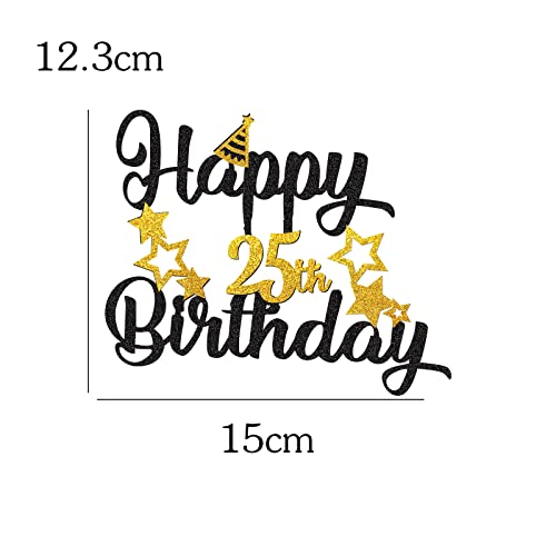 25Th Birthday Cake Topper, Black Gold Glitter Cupcake Topper For Happy 25Th Birthday Party Decorations Supplies For Boy Or Girls #TOP1
