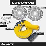 FANZTOOL 3. generacji pokrywa odsysająca do szlifierek kątowych w zestawie 125 mm diamentowa tarcza szlifierska *2 profesjonalna jakość – wymienne szczotki – 99% uniwersalne dopasowanie – wzmocniony