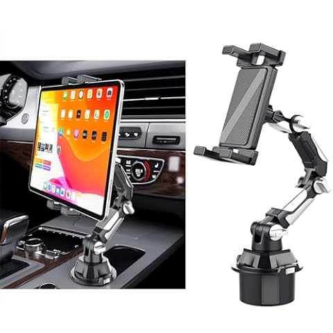 kiimiles Cup Holder Tablet Mount Ipad Cup Holder Car Mount Heavy Duty 360° Rotation Adjustable Universal Tablet Stand Cradle Cup Phone Holder for Car Compatible with Ipad Cell Phones 4.7-13" Devices Cover