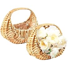 2 PCS Handwoven Flower Baskets,Half-moon Straw Rattan Basket,Hand-Held Flower Arrangement Basket,Retro Storage Container for Home Decor Photo Props