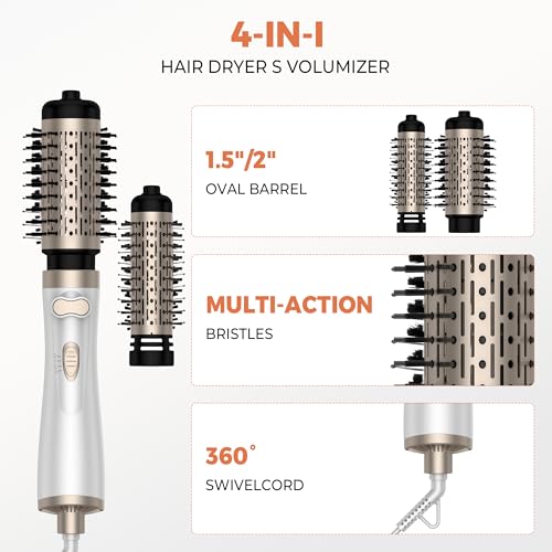 3 in 1 Rotating Hair Dryer Brush, Auto Rotating Blow Dryer Brush Spinning with 2 Brushes (2" & 1.5"), Negative Ionic Brush Blow Dryer, Round Brush Blow Dryer Volumize Curling 100-120V by OKWRAP - Image 2