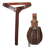LCFVOFU Mittelalter Gürtel mit Gürteltasche, Retro Nordische Gürteltasche, Mittelalter Kostüm Zubehör Herren Damen für Party Aufführung Cosplay (Braun)