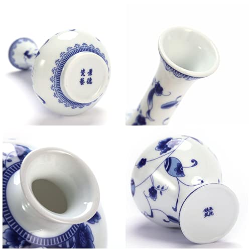 Lovecat Chinese Ceramic Vase Set - Small Blue And White Porcelain Vases, Fambe Glaze Porcelain Vases Set Of 3, Classic Ceramic Flower Vases For Home Table,Bookshelf, Cupboard Décor #TOP4