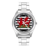 Orologio al quarzo personalizzato con bandiera del Galles degli Stati Uniti del Galles in acciaio inossidabile con numeri arabi per uomo donna