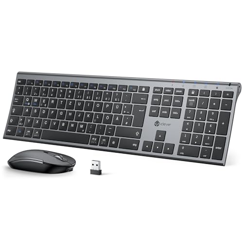 iClever 2.4G kabellose Tastatur und Maus Set, USB-C wiederaufladbar, Originalgröße, schlanke, dünne und widerstandsfähige Tastatur für Windows 7/8/10, Mac OS
