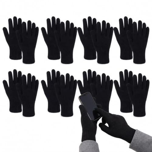 Image of CLPKLQ Winter Gloves Set, 8 Pairs of Black Ribbed Gloves