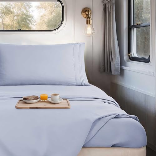 Image of Nestl Ice Blue Short Queen Sheets for RV, Hotel Luxury RV Queen Sheets Set, 4 Piece Fitted Bed Sheet Set and Pillowcases, Super Soft, Wrinkle-Free, and Breathable Camper Bedding