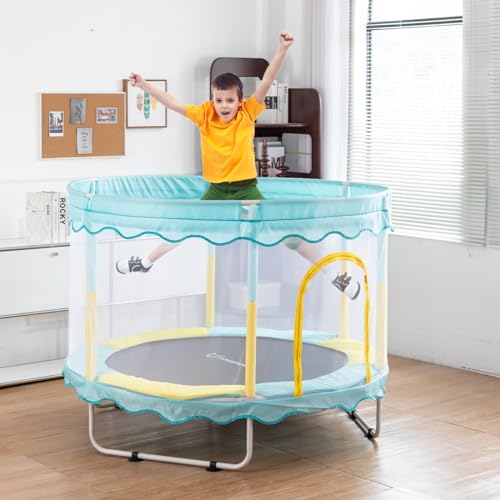 Miniatura 5 de Foxsport Trampolín Interior Con Red, Acolchado Para Saltar, Cubierta De Borde Y Para Niños A Partir De 2 Años Cama Elástica De Jardín Para Niños Mini Jumping Trampolín Para Niños Azul