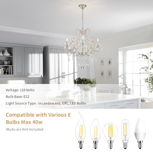 Crystal Chandelier, 5-Light Modern Chandelier for Dining Room Light Fixture, Nickel Finish Pendant Ceiling Light Fixture, Modern Candle Chandelier for Living Room Kitchen Island Entryway Bedroom by ANJIADENGSHI - Image 3