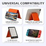 2Pcs Silicone Phone Stand with Aluminum, Flexible Foldable Phone Holder for Long Travel Accessories, Universal Adjustable Anti-Slip Desktop Mount for Phone Tablet Laptop (Orange + Black)