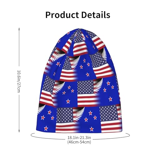 American Flag and Flag of New Zealand Kids Leisure Elastic Knitted Hat Junior Large Size Knit Cap Child Beanie Black2