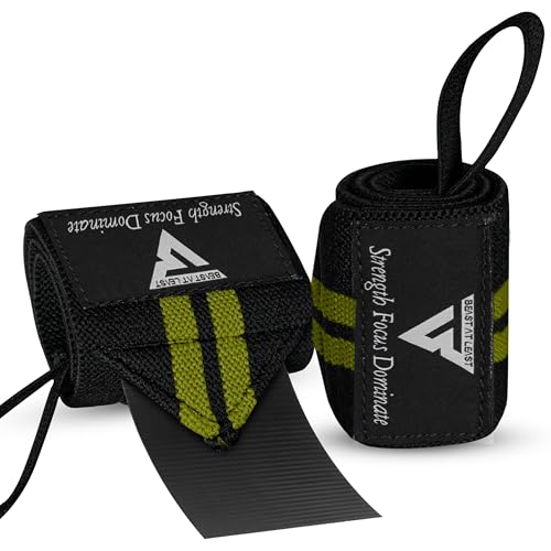 Beast AT Least Weight Lifting Wrist Wraps – 18” Cotton Wrist Support with Thumb Loop – Gym Straps for Workout Powerlifting Weightlifting Fitness Strength Training, Stiff Wrist Straps (Dark Green)