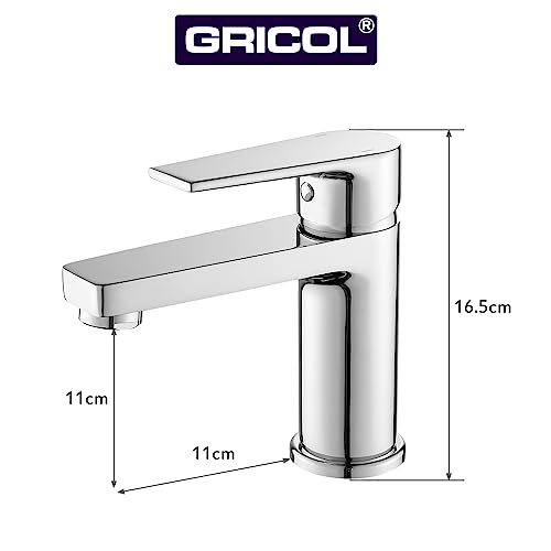 Gricol Bathroom Basin Tap Solid Brass Square Handle Hot Cold Mixer Tap Single Lever Faucet