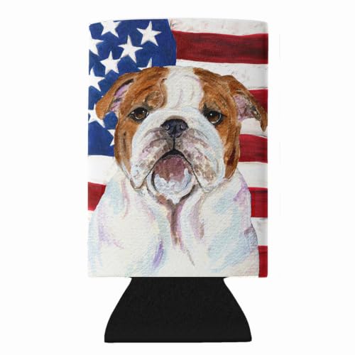 USA American Flag with Bulldog English Ultra Beverage Insulators for slim cans SS4046MUK