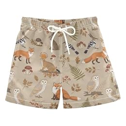 Boys Swim Trunks Short Kids Forest Fox Board Bathing Suit for Pool S
