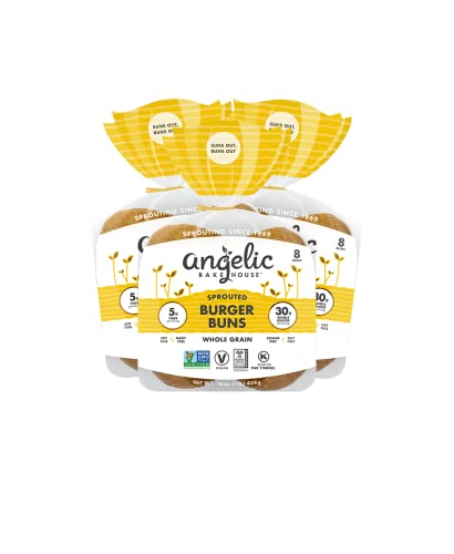 Angelic Bakehouse Burger Buns Pack - Sprouted Whole Grains - Vegan, Kosher and Non-GMO (24 Buns), 16 Oz (Pack of 3)