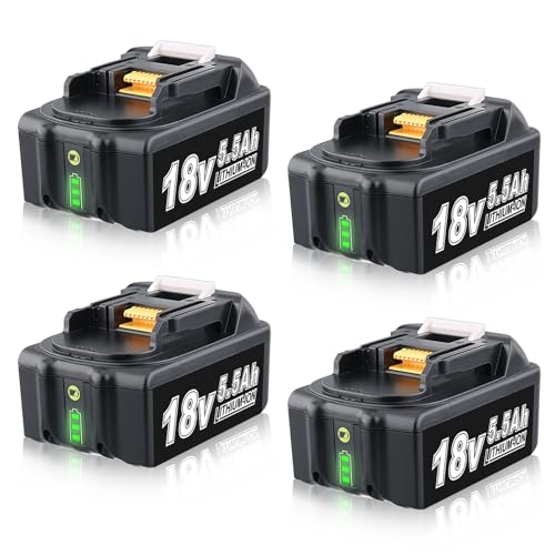 4 Pack 18V 5.5Ah BL1860 Batteries Replacement for Makita 18V Battery BL1860 BL1860B BL1850 BL1850B BL1830 BL1820 LXT400 Cordless Power Tool Batteries with LED Power Indicator