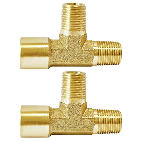 Joywayus 2Pcs Brass Tee Pipe Fitting 1/8"NPT Male-Male-Female 3-way Adapter