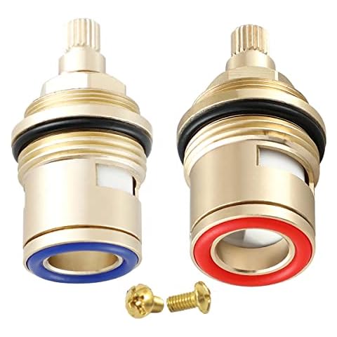 Winskybath Bath Tap Cartridge Valve 2PCS Pair 3/4 Ceramic Disc Cartridge Replacement Hot and Cold Inner Faucet Valve Quarter Turn Brass Cartridge 53mm 20 Teeth Cover