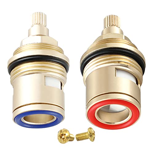 Bath Tap Cartridge Valve 2PCS Pair 3/4 Ceramic Disc Cartridge Replacement Hot and Cold Inner Faucet Valve Quarter Turn Brass Cartridge 53MM 20 Teeth