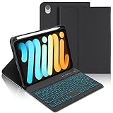 FOGARI Étui Clavier pour iPad Mini 6 8,3' 2021,Détachable AZERTY Français Clavier Bluetooth sans Fil avec Clavier Rétro-éclairé à 7 Couleurs pour iPad Mini 6e génération,avec Porte-Stylo-Noir