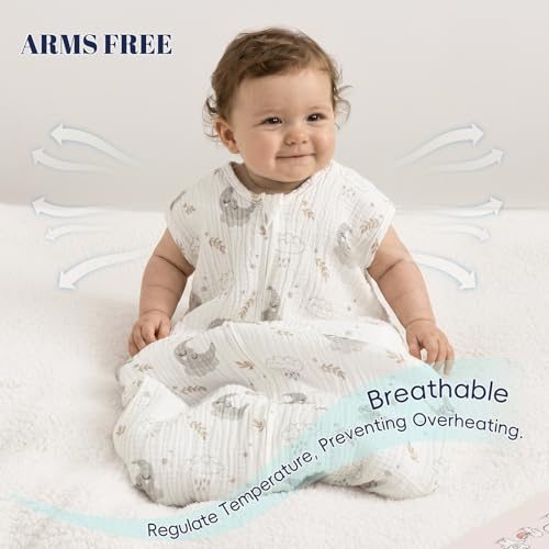 Image of PHF Soft Muslin Cotton Baby Sleep Sack 0-6 Months, 2 Pack 100% Cotton Sleeping Sack for Summer, 0.5 TOG Baby Wearable Blankets with 2-Way Zipper, Sleep Sacks for Girls Newborn, Sheep